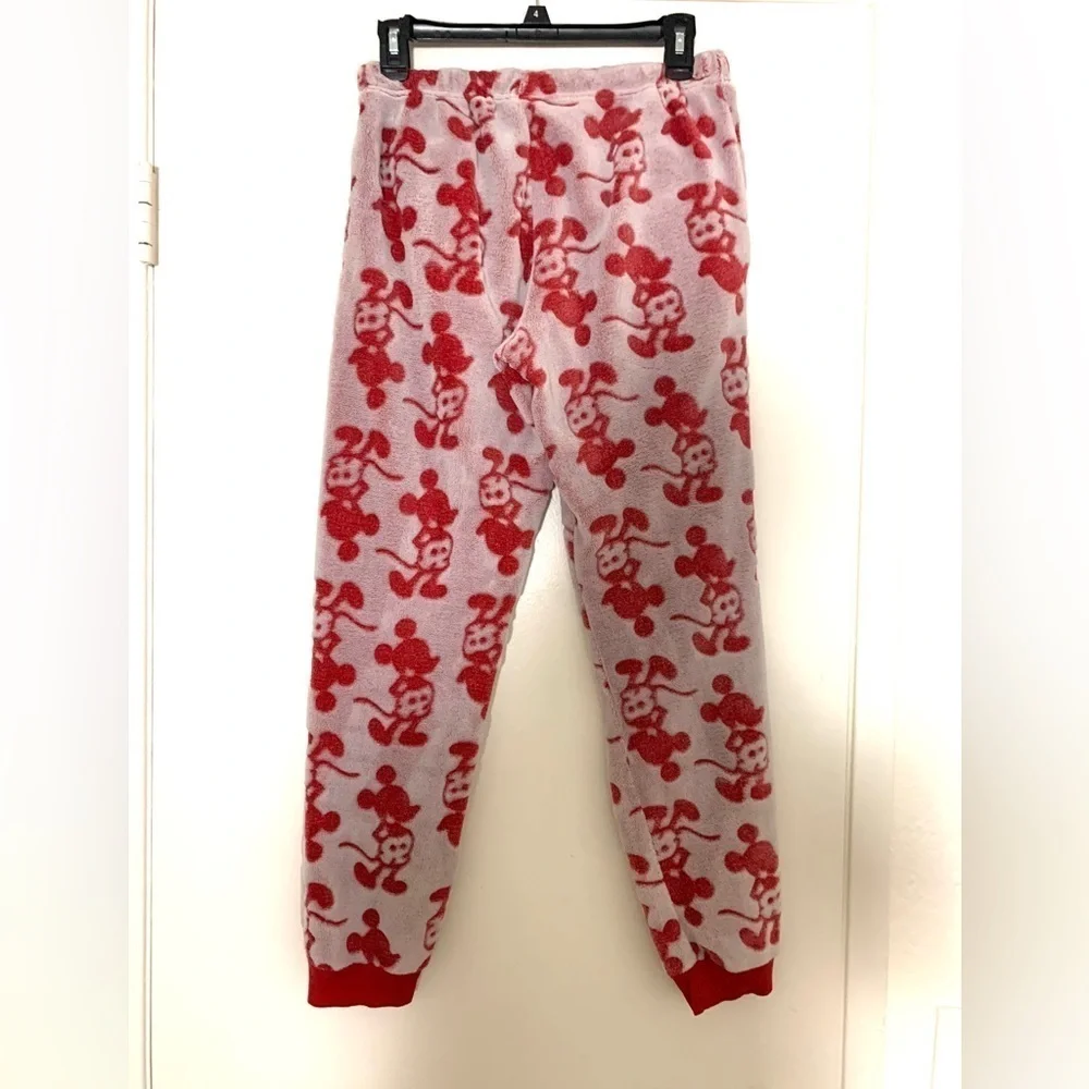 Disney Fleece Mickey Mouse Pajama Set Top Pants Red Cream Medium